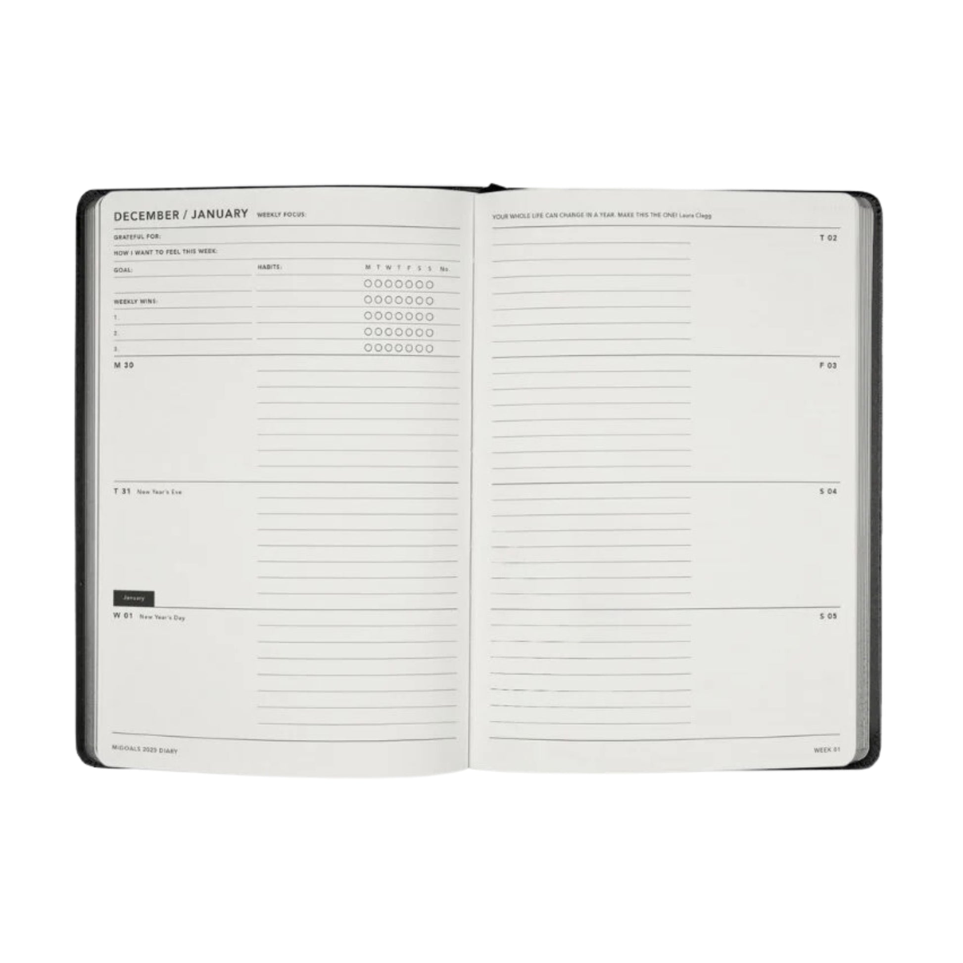 2025 Weekly Spread Diary - Black