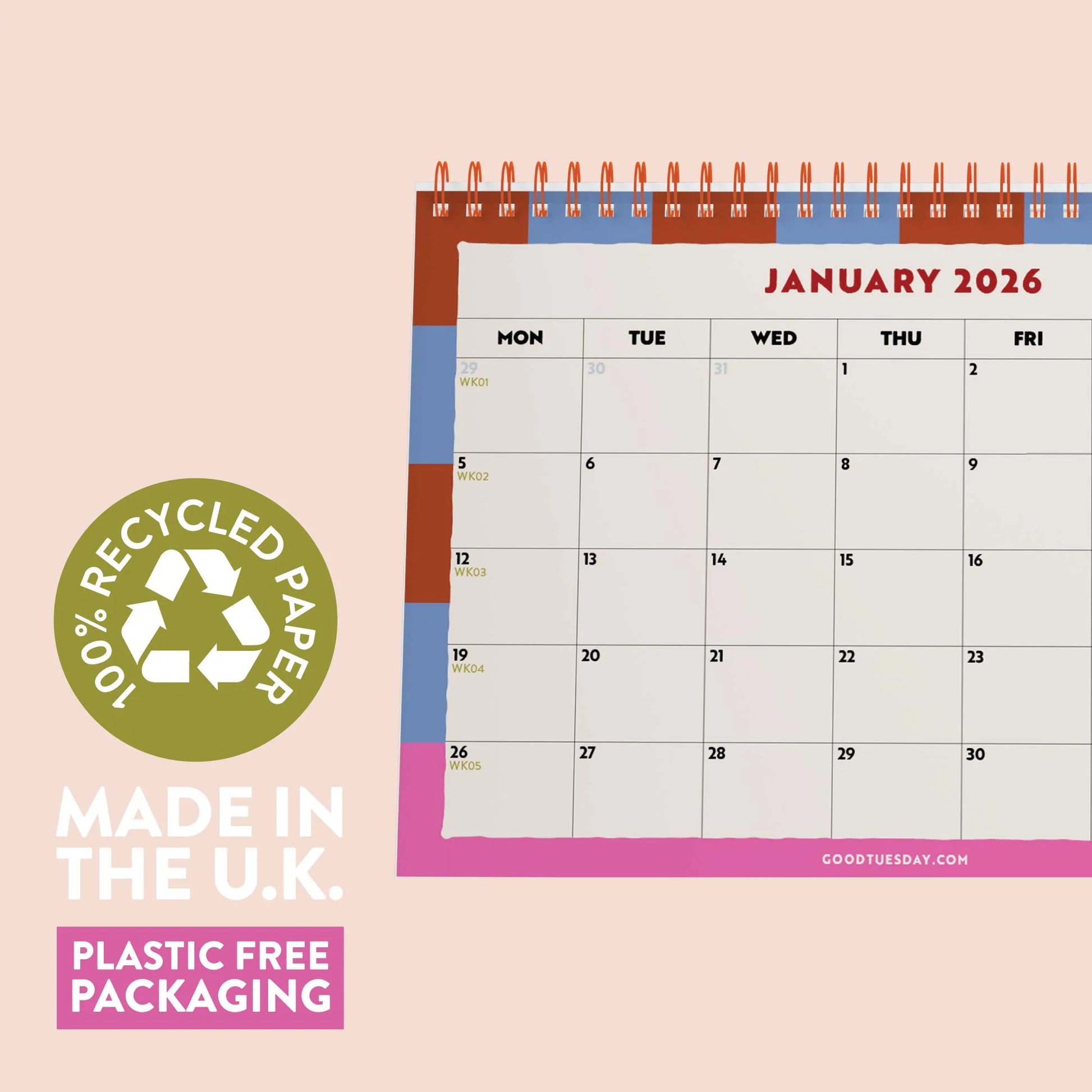 2025 - 2026 Academic Year A5 Desk Calendar - Checks & Stripes
