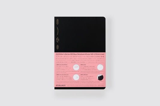 365 Days Ruled Notebook - Black / A5