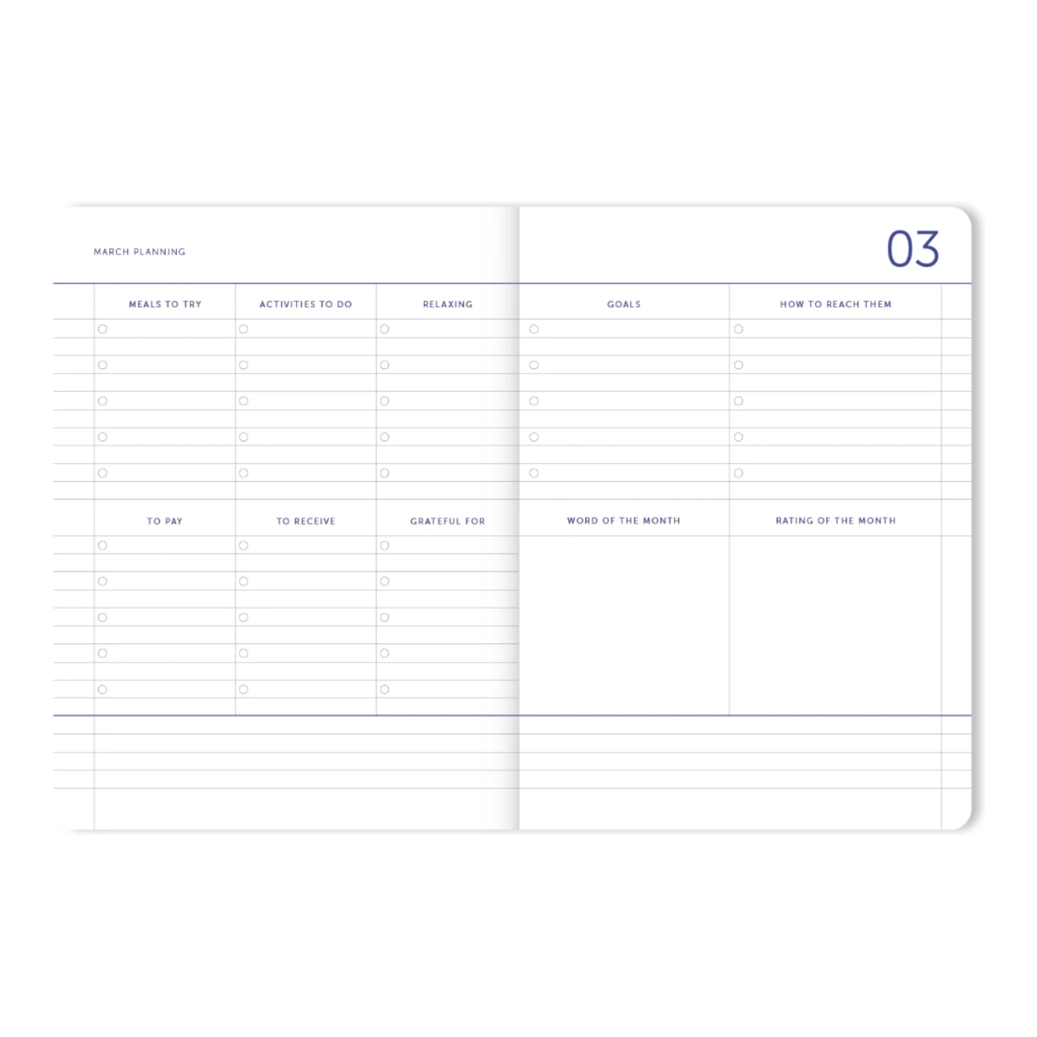 monthly planning pages A-Journal diary