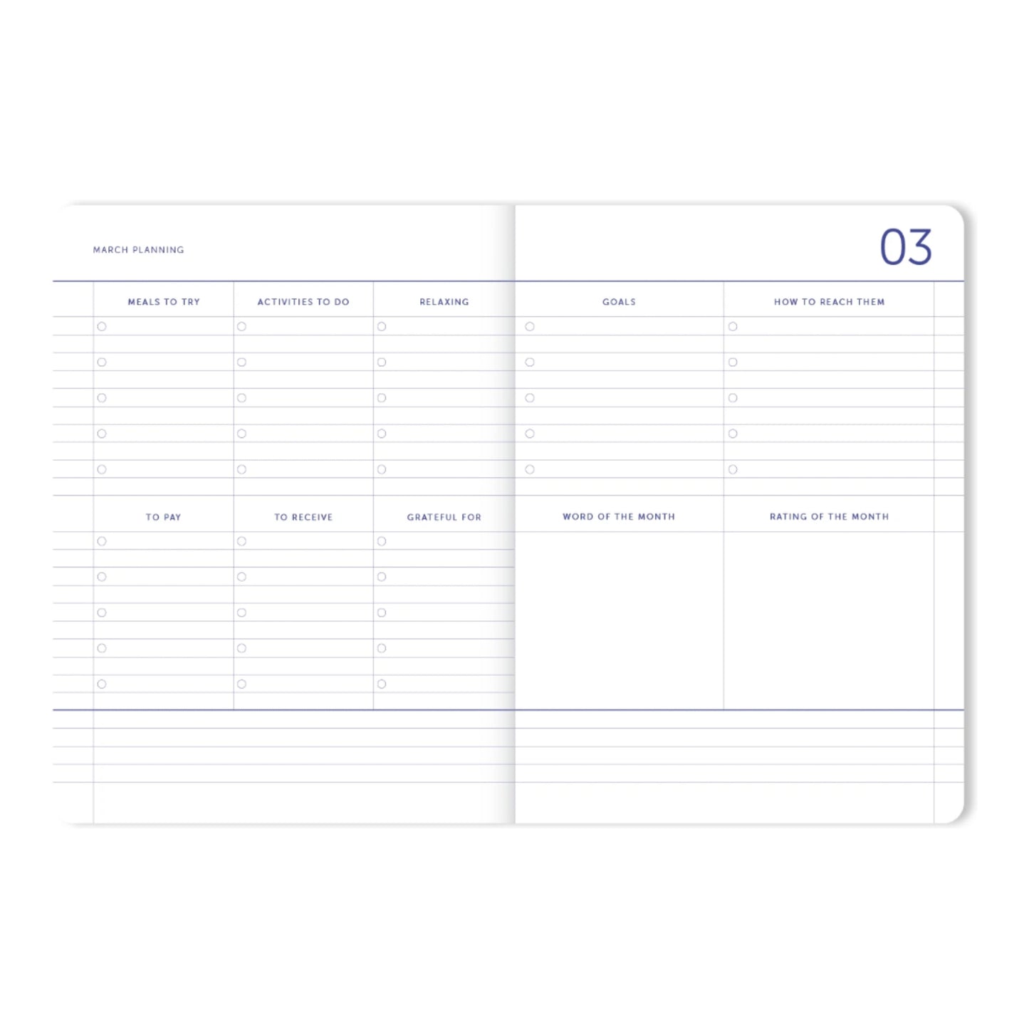 monthly planning pages A-Journal diary