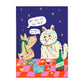 Greeting Card with bright and colourful illustration with a picnic and wine. Cat and dog illustration. Love and friendship card. 