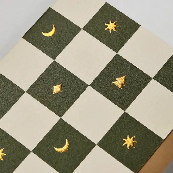gold embossed Christmas card green and beige 