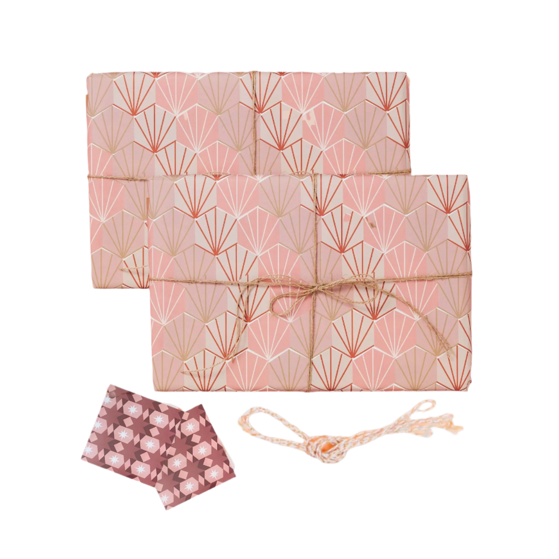Gift Wrap Set - Deco Shells in Pink with Tags