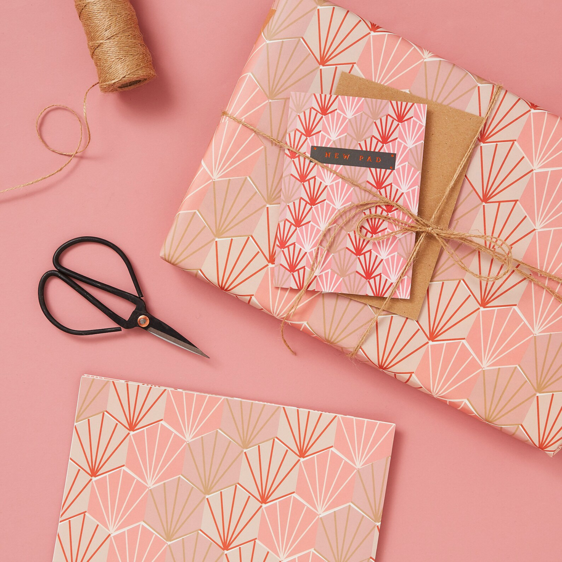 Gift Wrap Set - Deco Shells in Pink with Tags