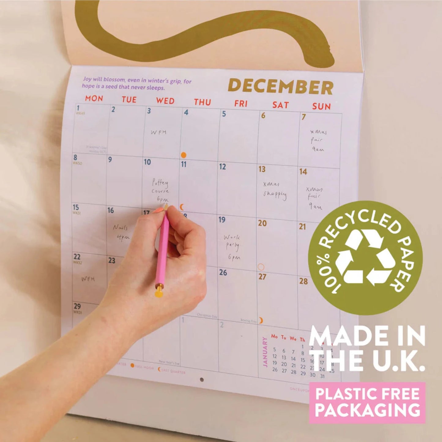 recycled paper large wall calendar