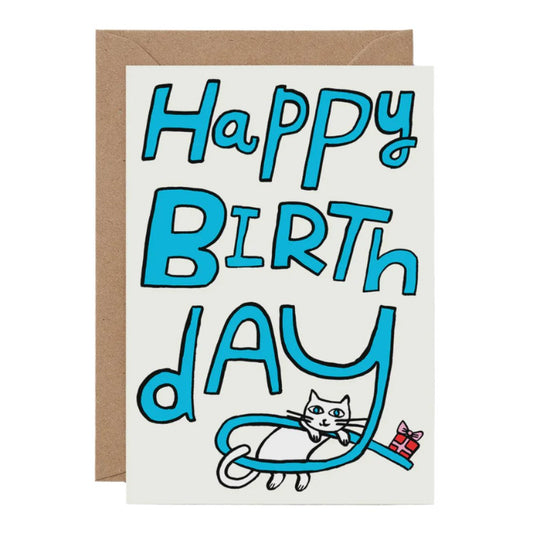 Happy Birthday Cat & Present Card