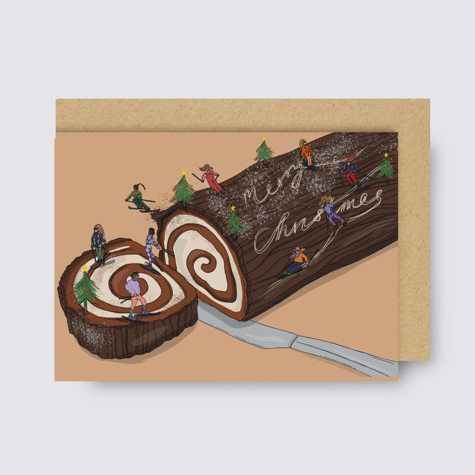 Skiing on the Christmas Yule Log
