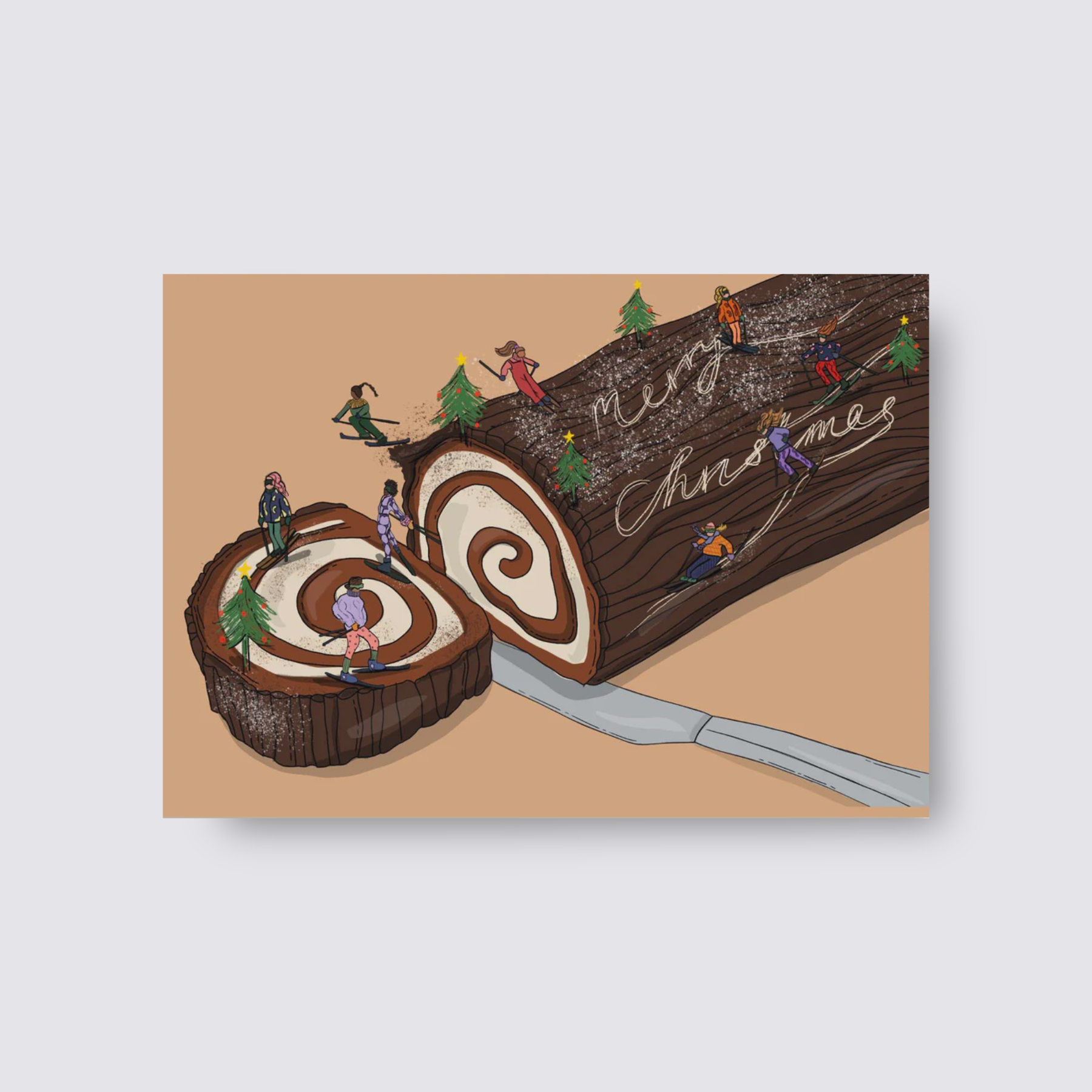 Skiing on the Christmas Yule Log