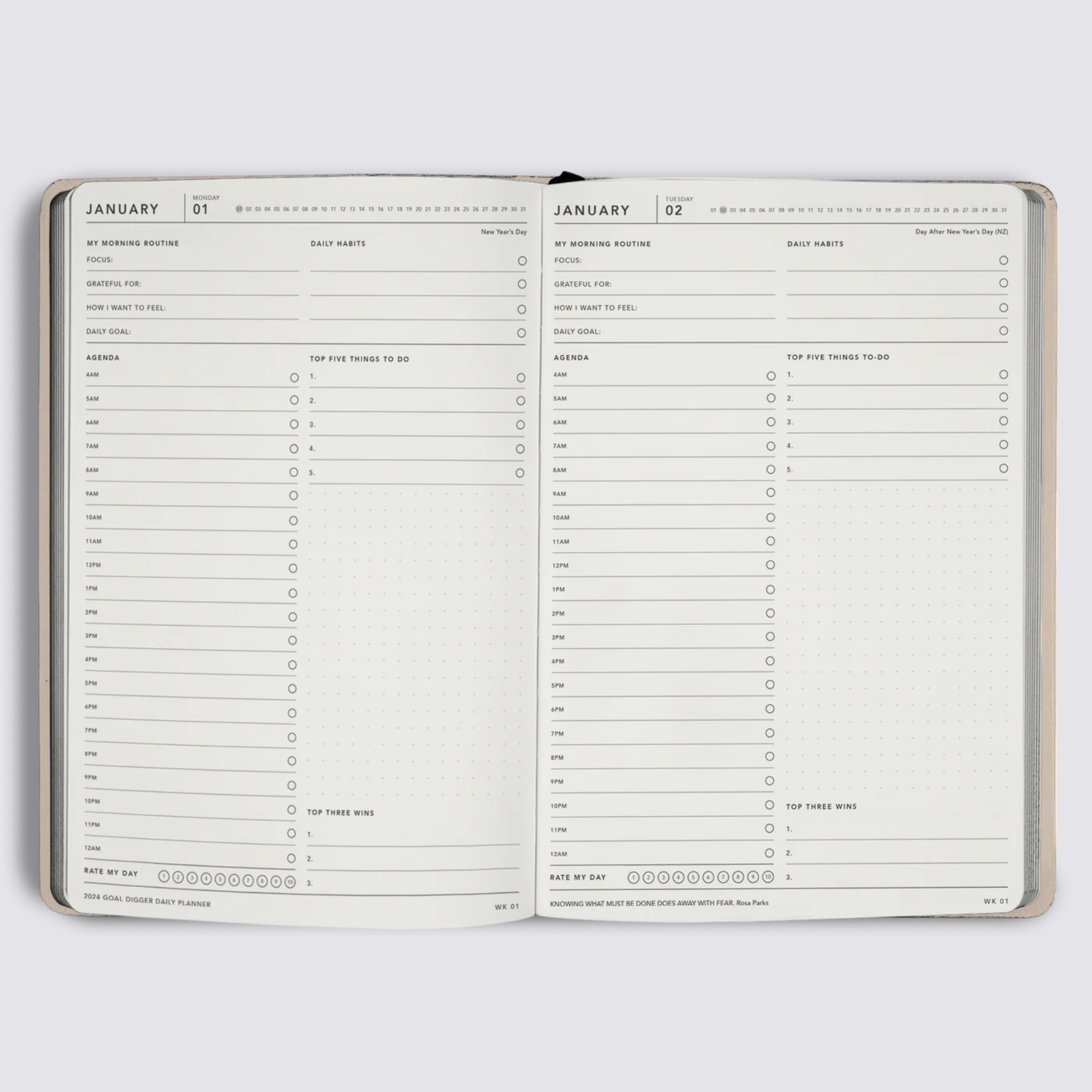 2024 Daily Goal Digger Planner - B5 / Black