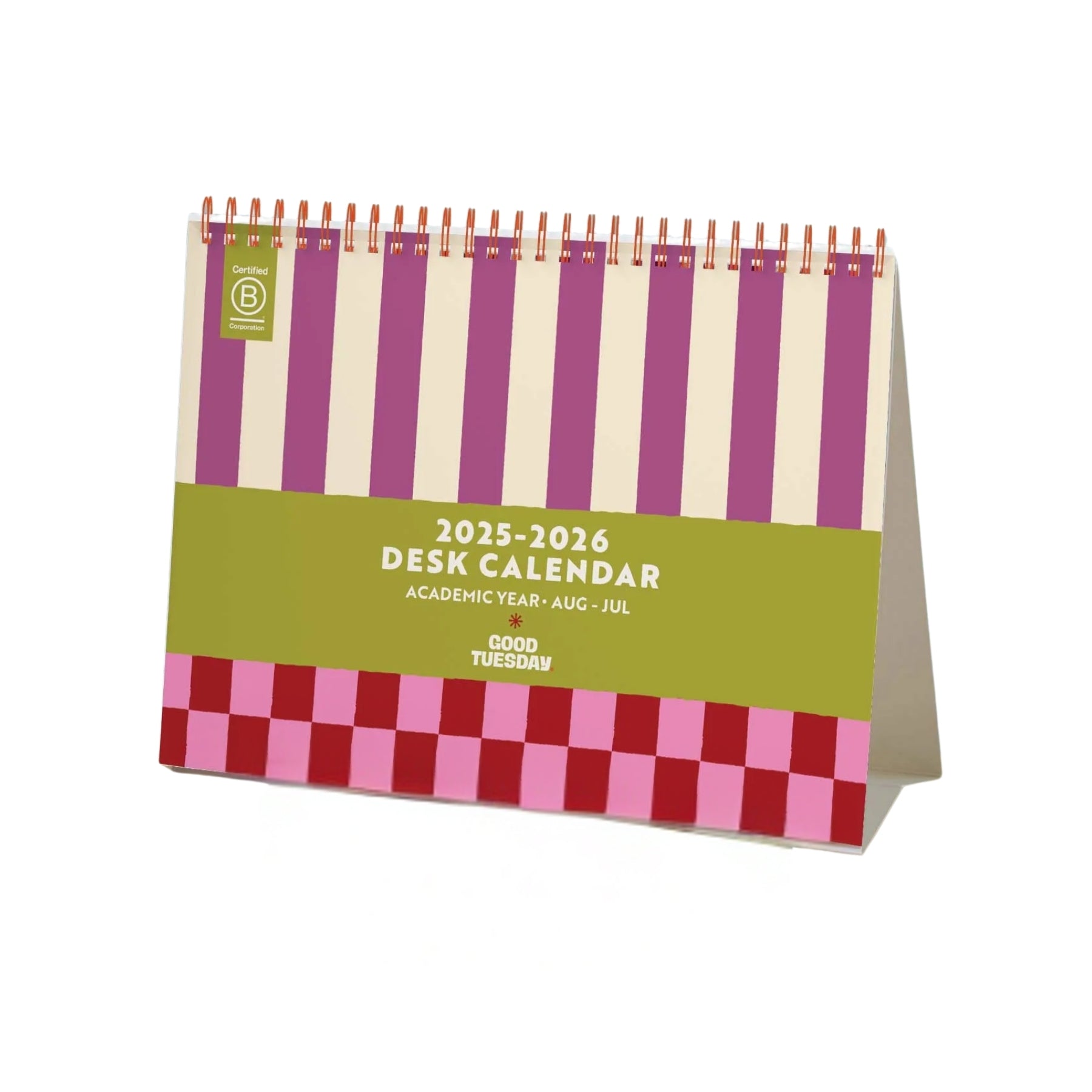 2025 - 2026 Academic Year A5 Desk Calendar - Checks & Stripes