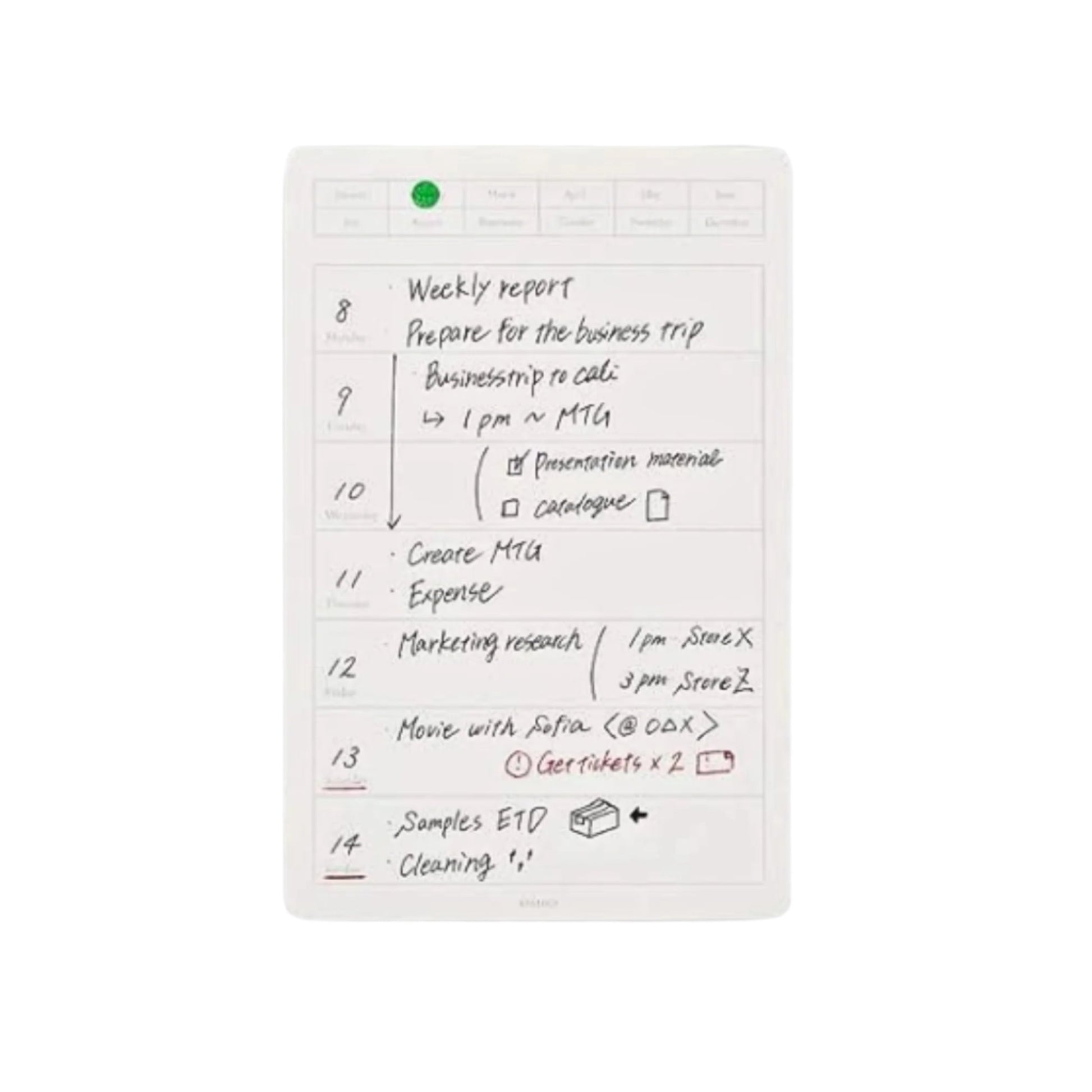 Removable Weekly Calendar Seals  Small - 10 Sheets