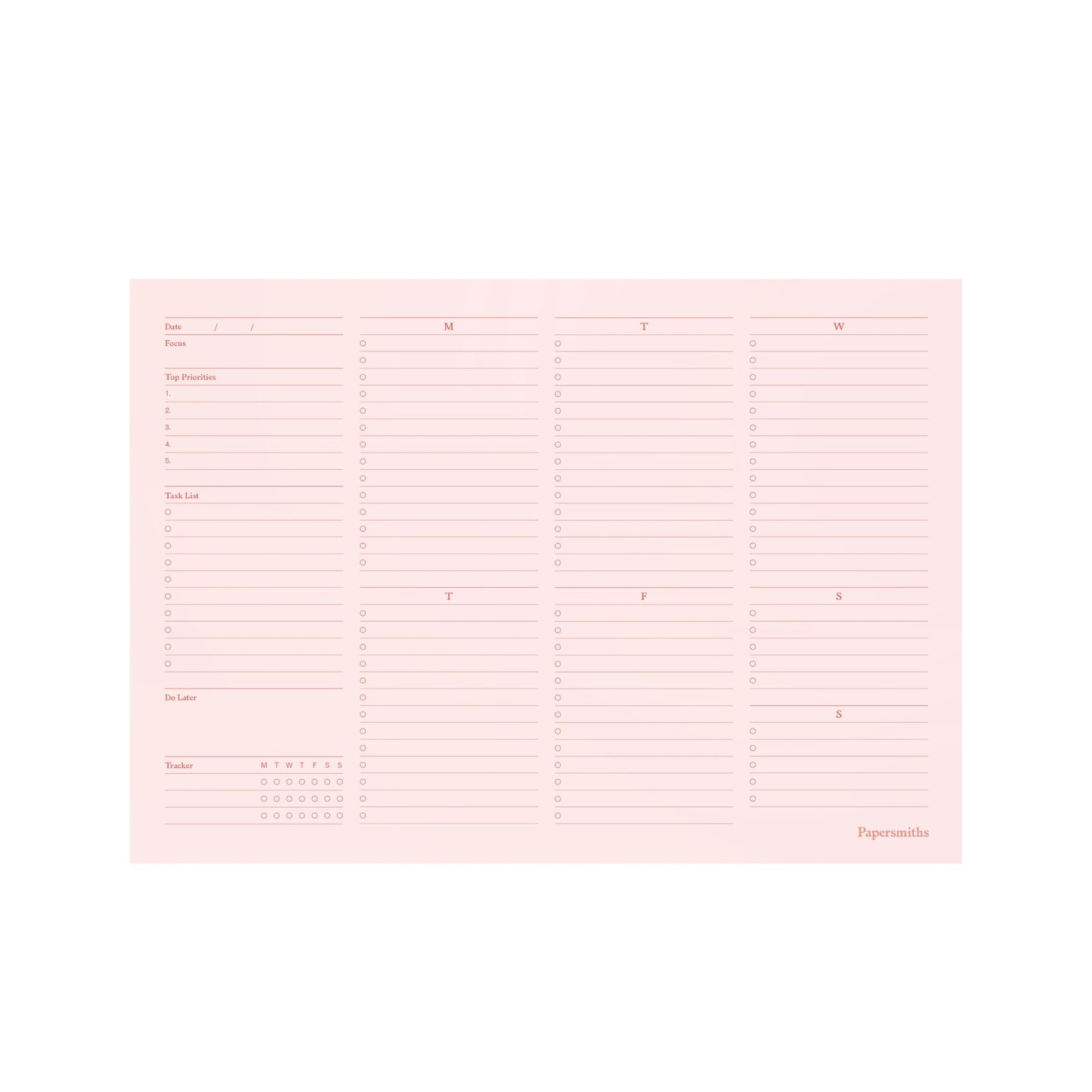 Pink planner insert with grid layout on a white background