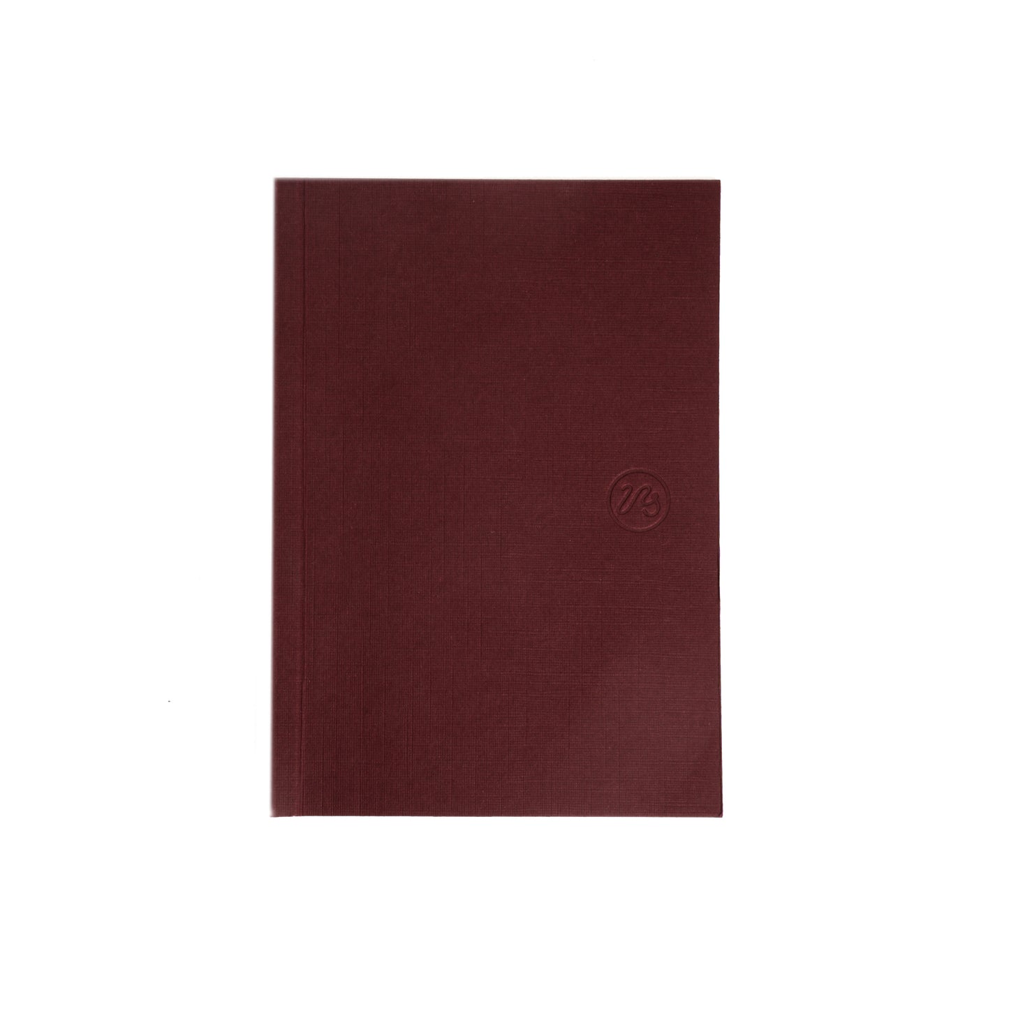 Burgundy pocket sized notebook on a white background