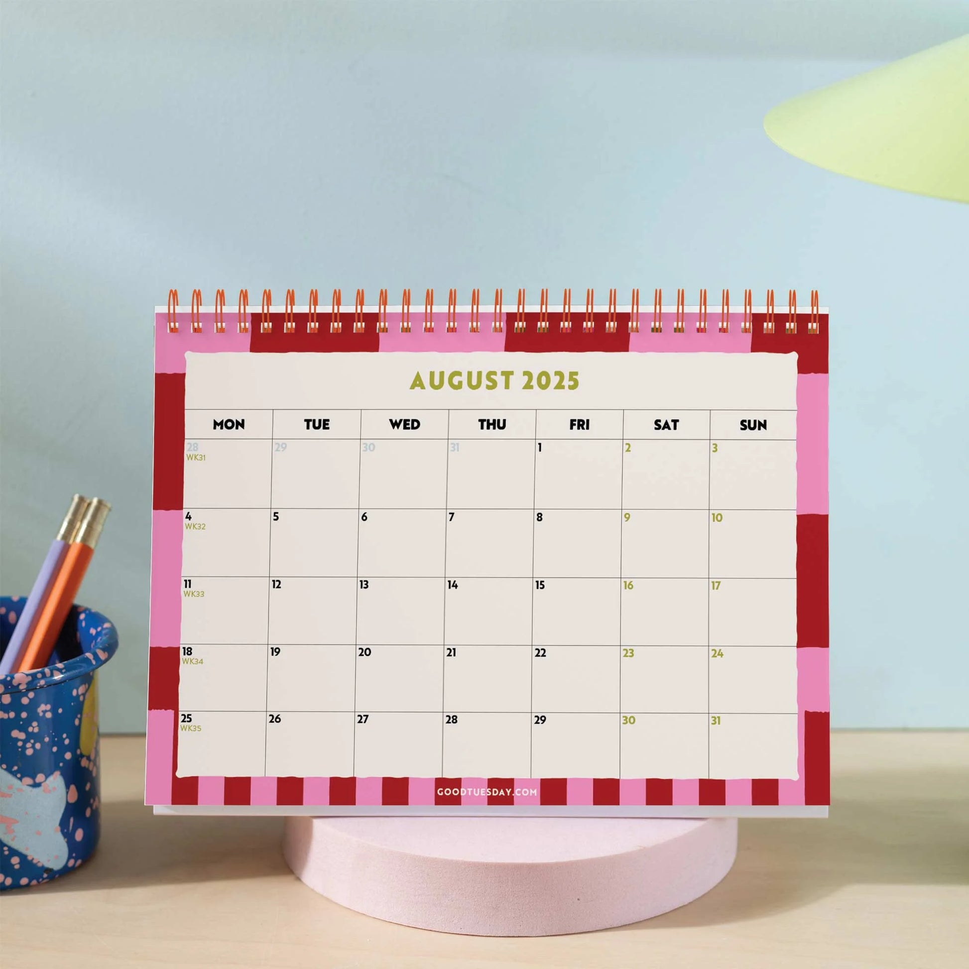 2025 - 2026 Academic Year A5 Desk Calendar - Checks & Stripes