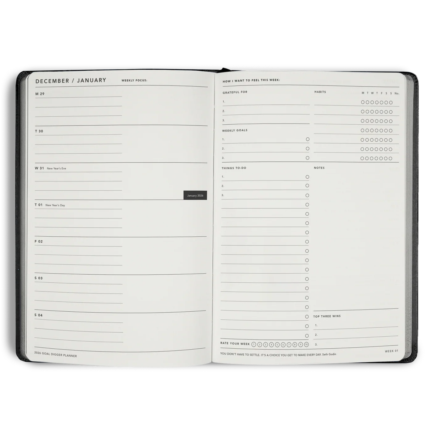 2026 Goal Digger Diary - Bold / Black