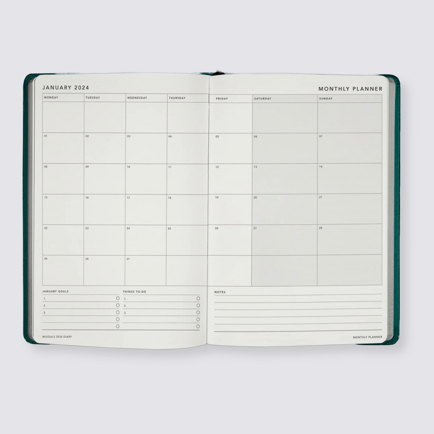 Month at a glance diary pages