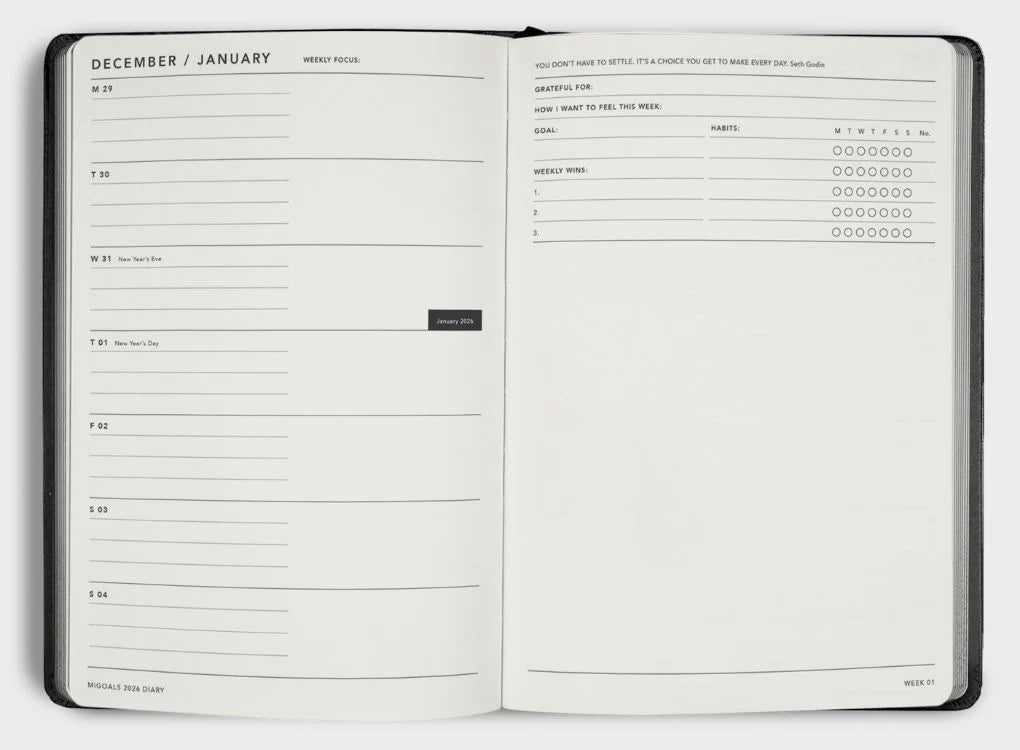 2026 A5 Weekly Notes Diary - Black