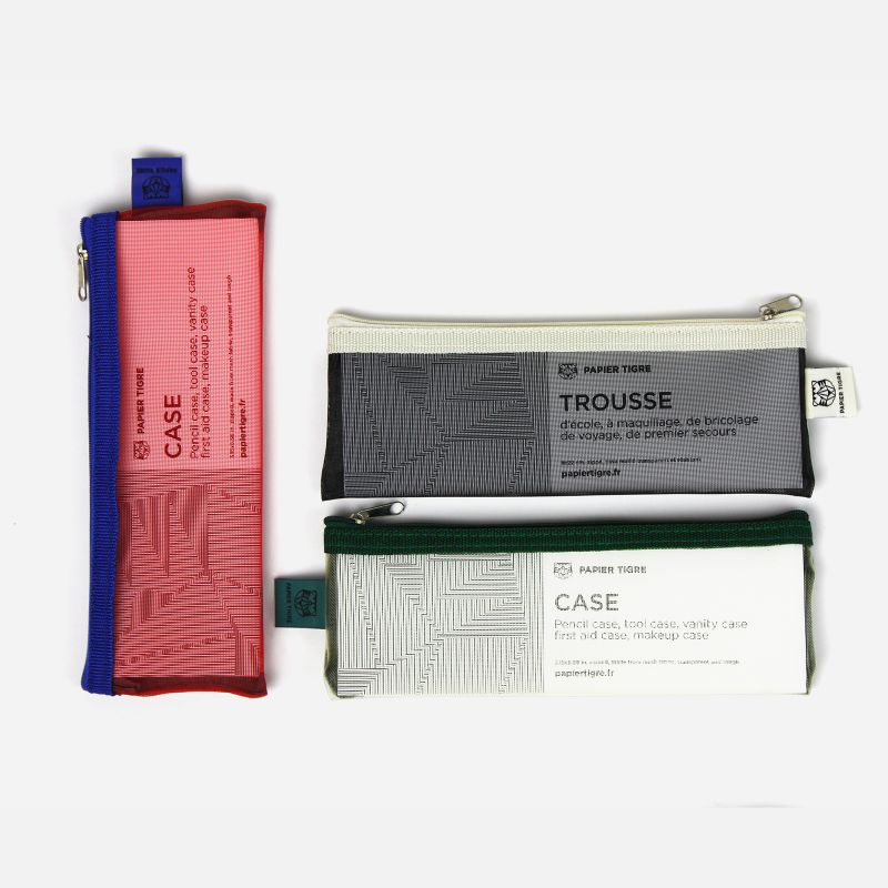 Mesh Pouch Pencil Case - Red & Blue