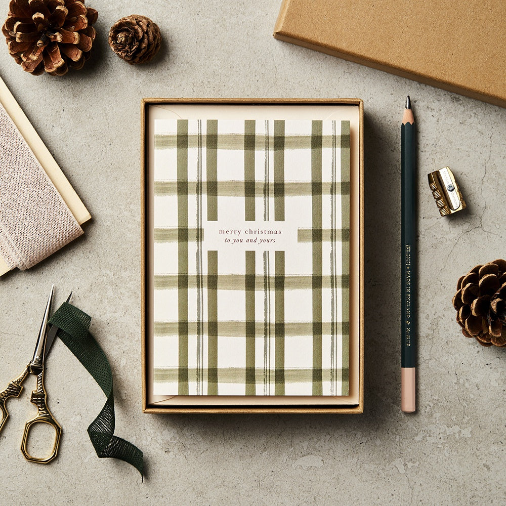 Green Check Merry Christmas - Card Set of 8