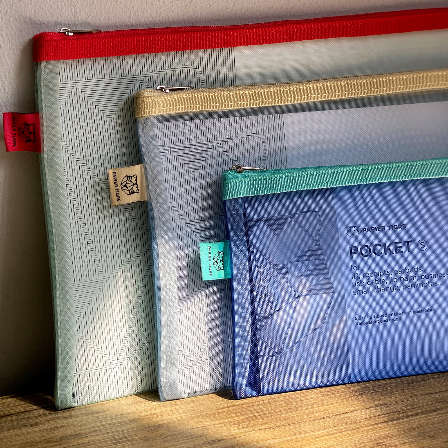 Mesh Pouch Pencil Case - Red & Blue