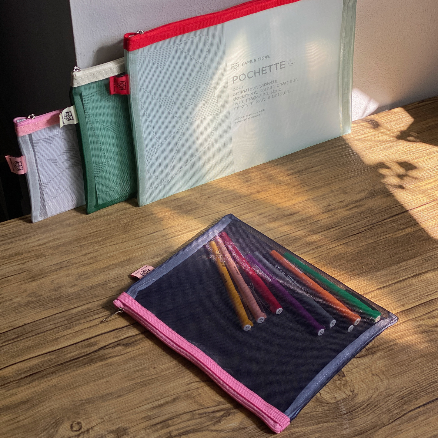 Black and Pink Mesh Storage Case