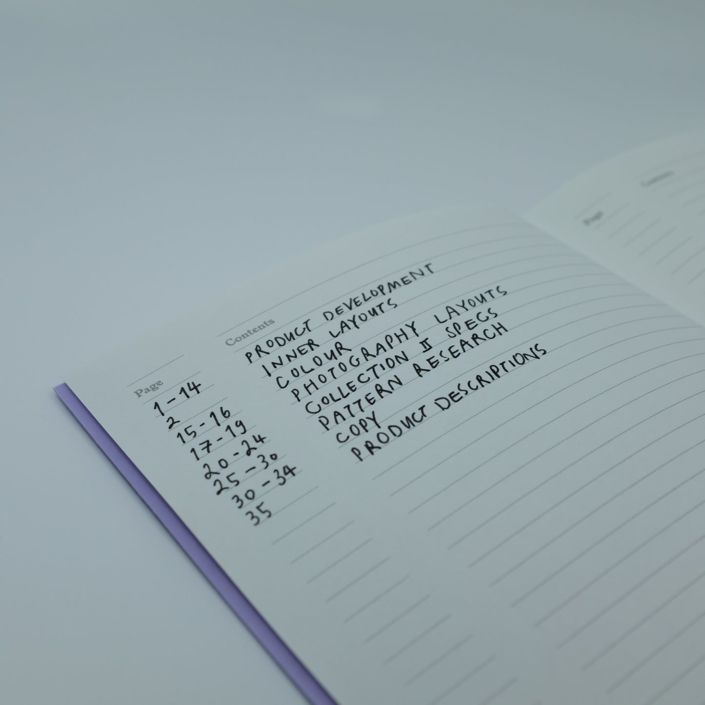 Notebook Contents Pages