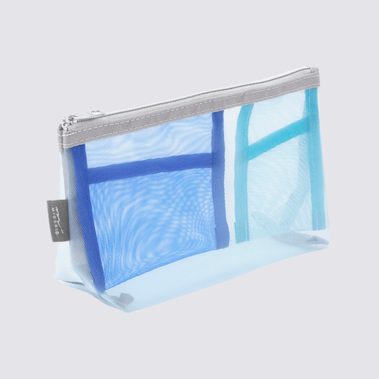 Mesh Pouch Pencil Case with Gusset - Light Blue