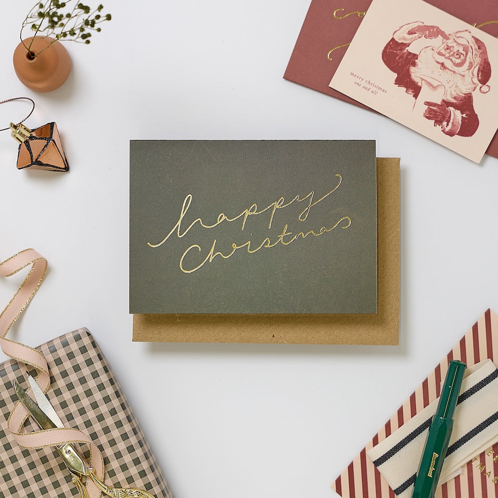 warm green happy christmas set of 8 cards katie leamon